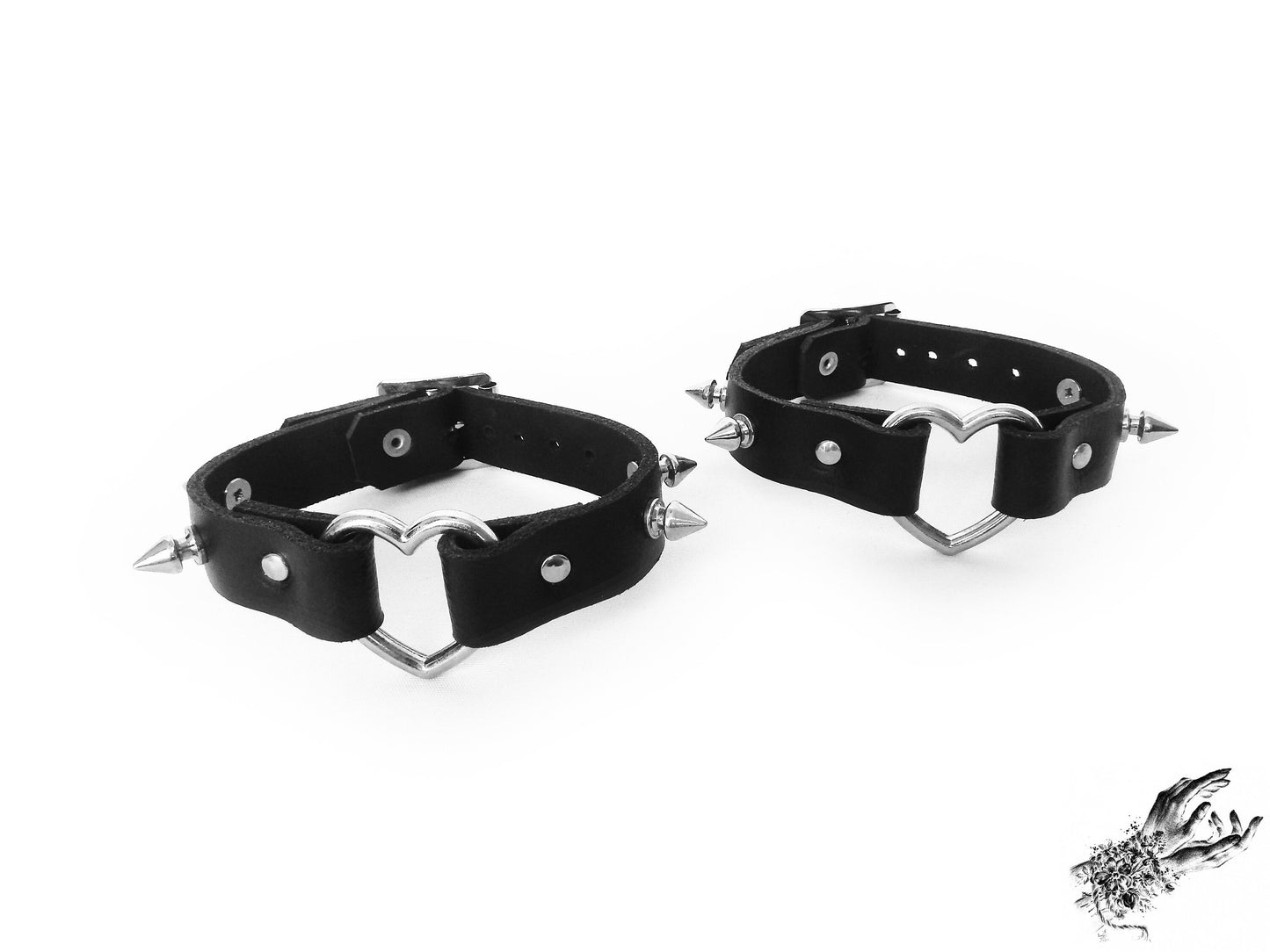 Black Studded Heart Ring Ankle Cuffs