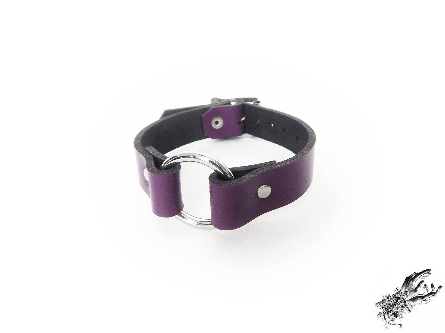 Purple Leather O Ring Ankle Cuffs