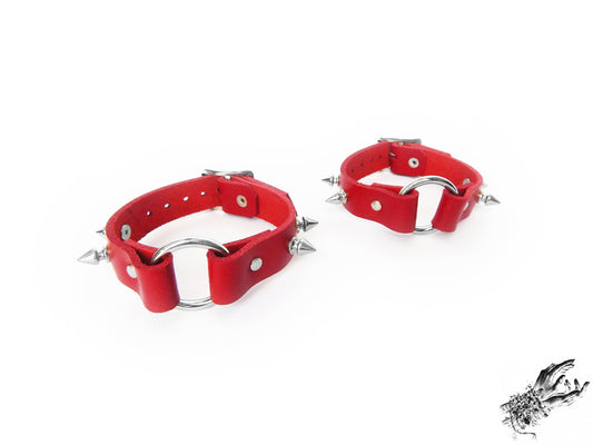 Red Studded O Ring Ankle Cuffs