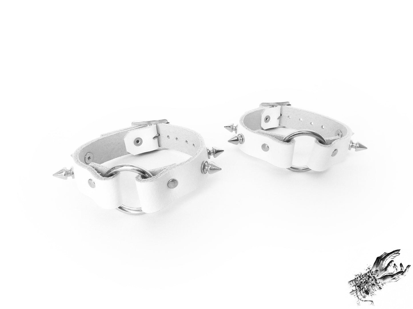 White Studded O Ring Ankle Cuffs