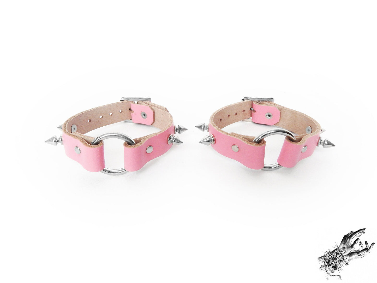 Pink Studded O Ring Ankle Cuffs