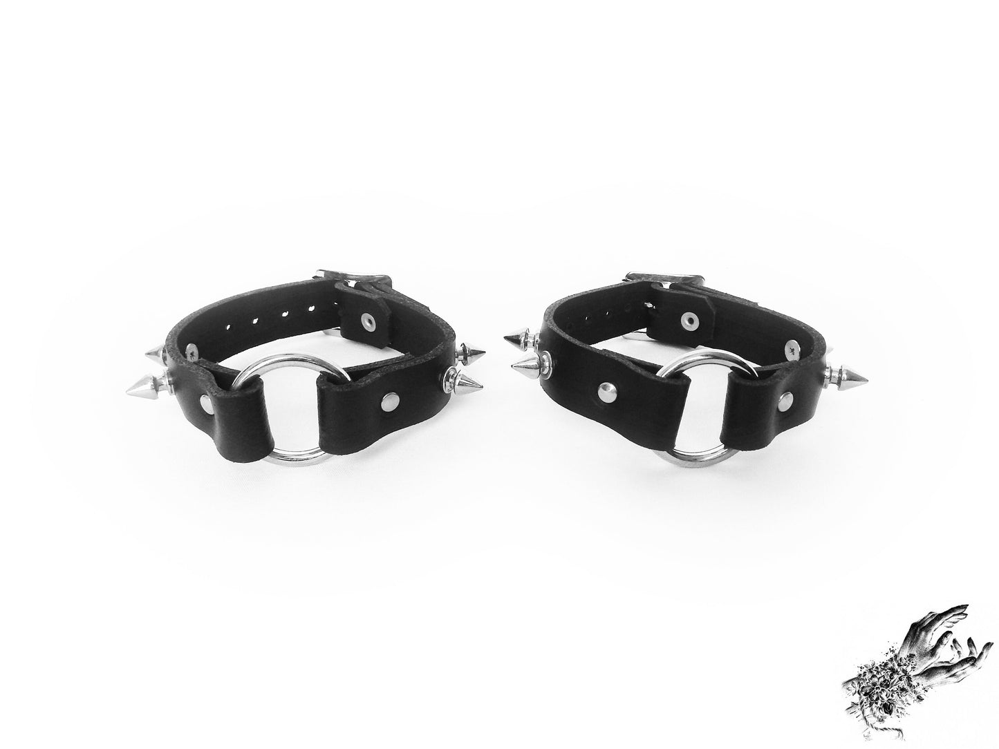 Black Studded O Ring Ankle Cuffs