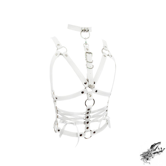 White Vegan Leather Corset Harness Bra