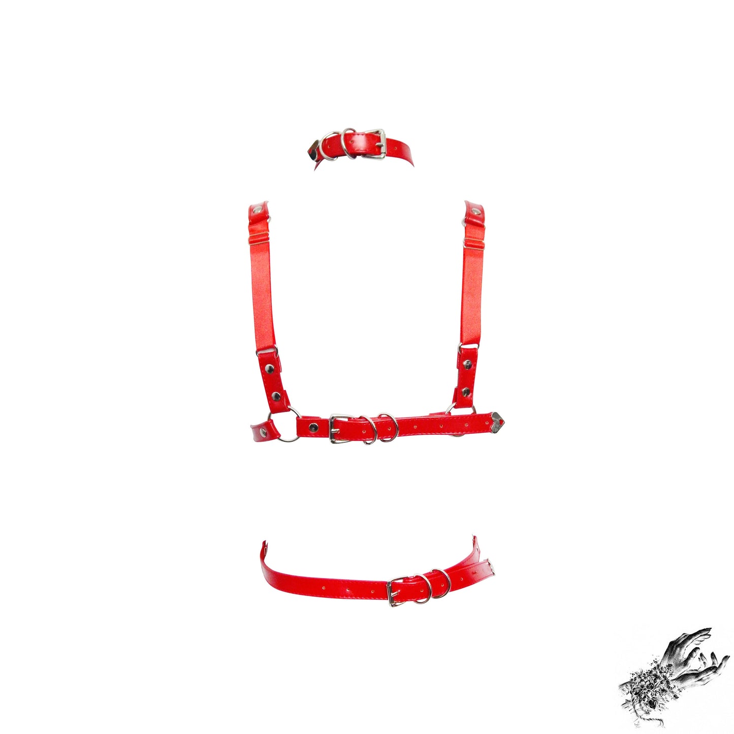 Red Vegan Leather Corset Harness Bra