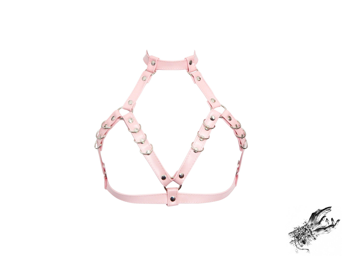 Pink Vegan Leather D Ring Harness Bra