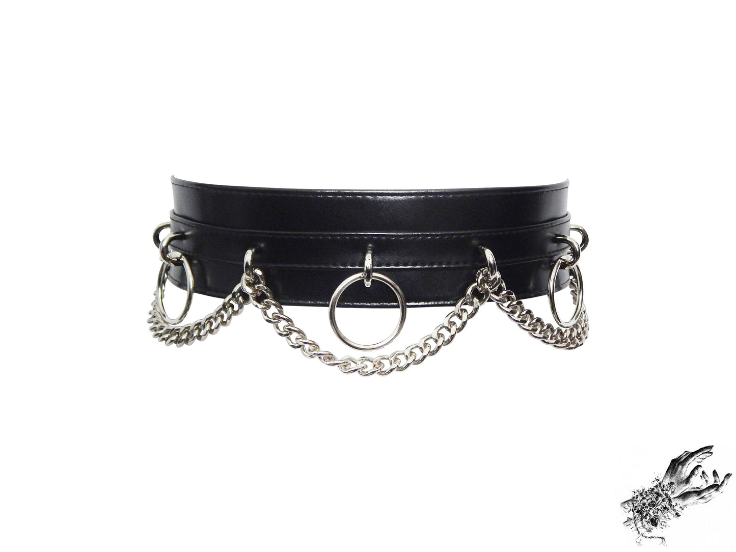 Black Vegan Leather O Ring Chain Belt