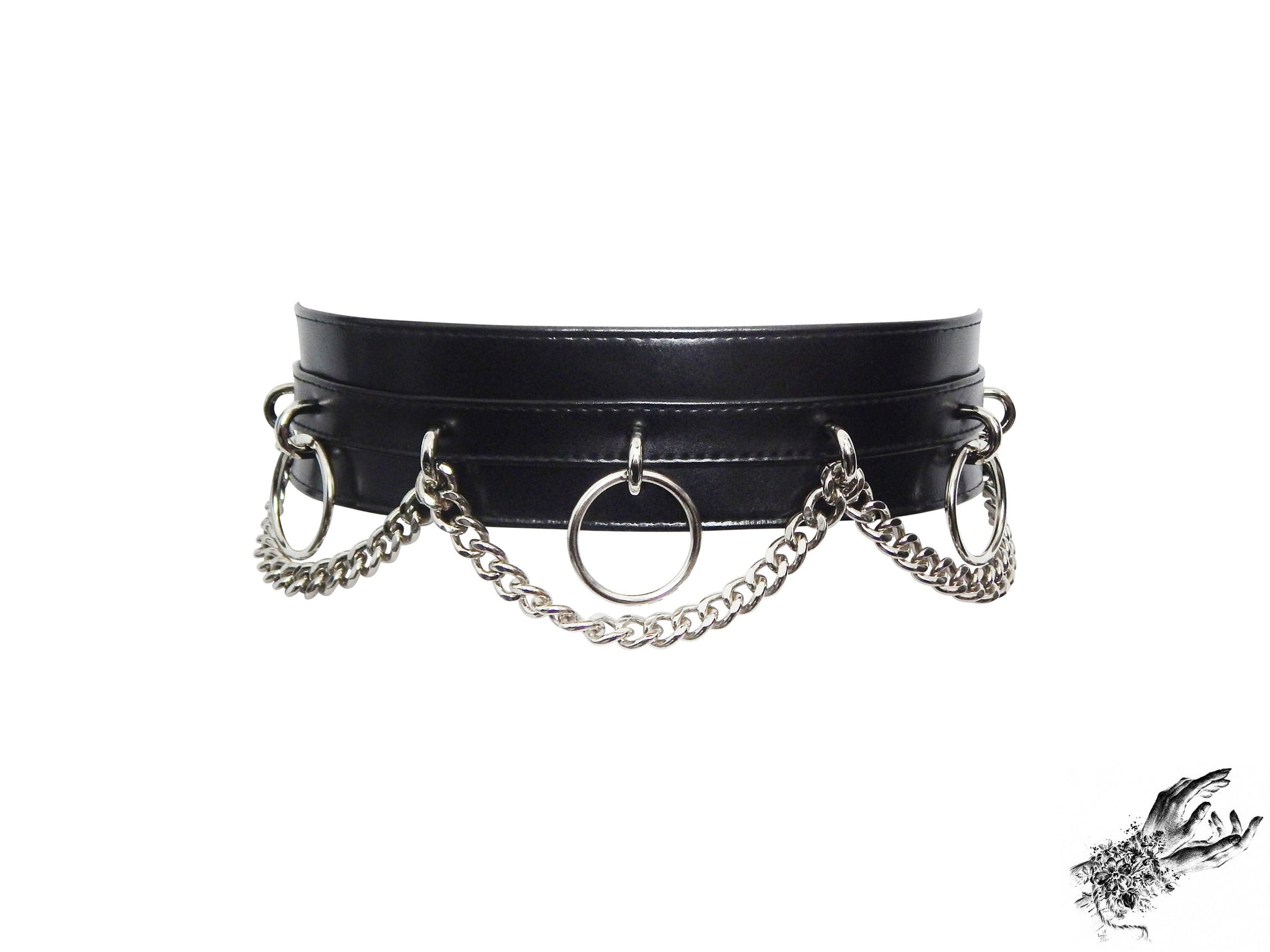 Black Vegan Leather O Ring Chain Belt - 8th Sin