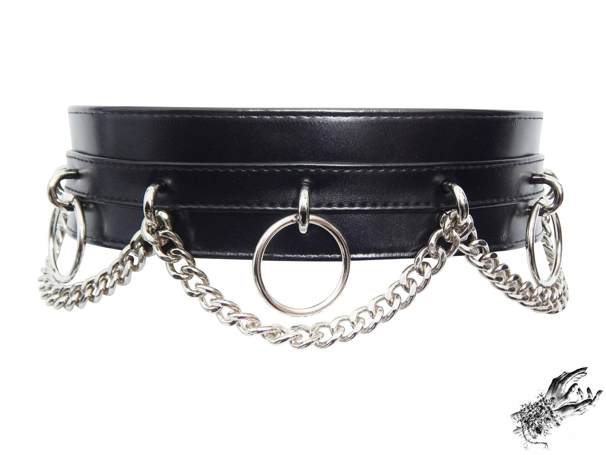 Black Vegan Leather O Ring Chain Belt - 8th Sin