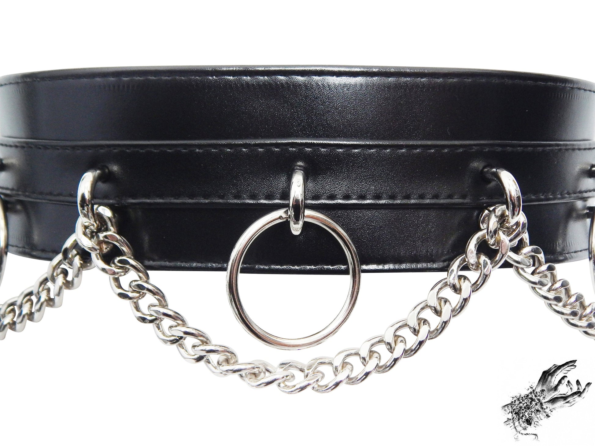 Black Vegan Leather O Ring Chain Belt - 8th Sin