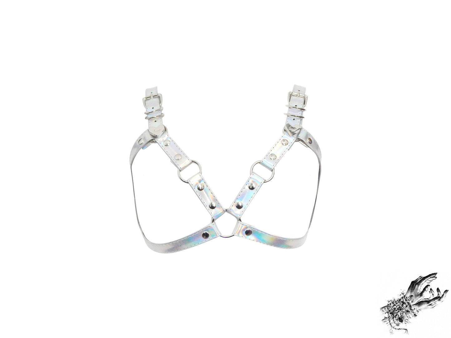 Holographic Silver Cage Harness Bra