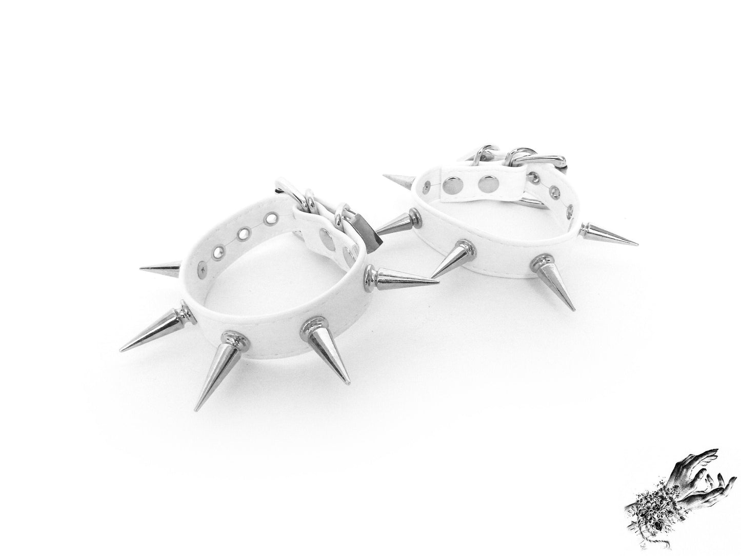White Spike Studded Ankle Cuffs