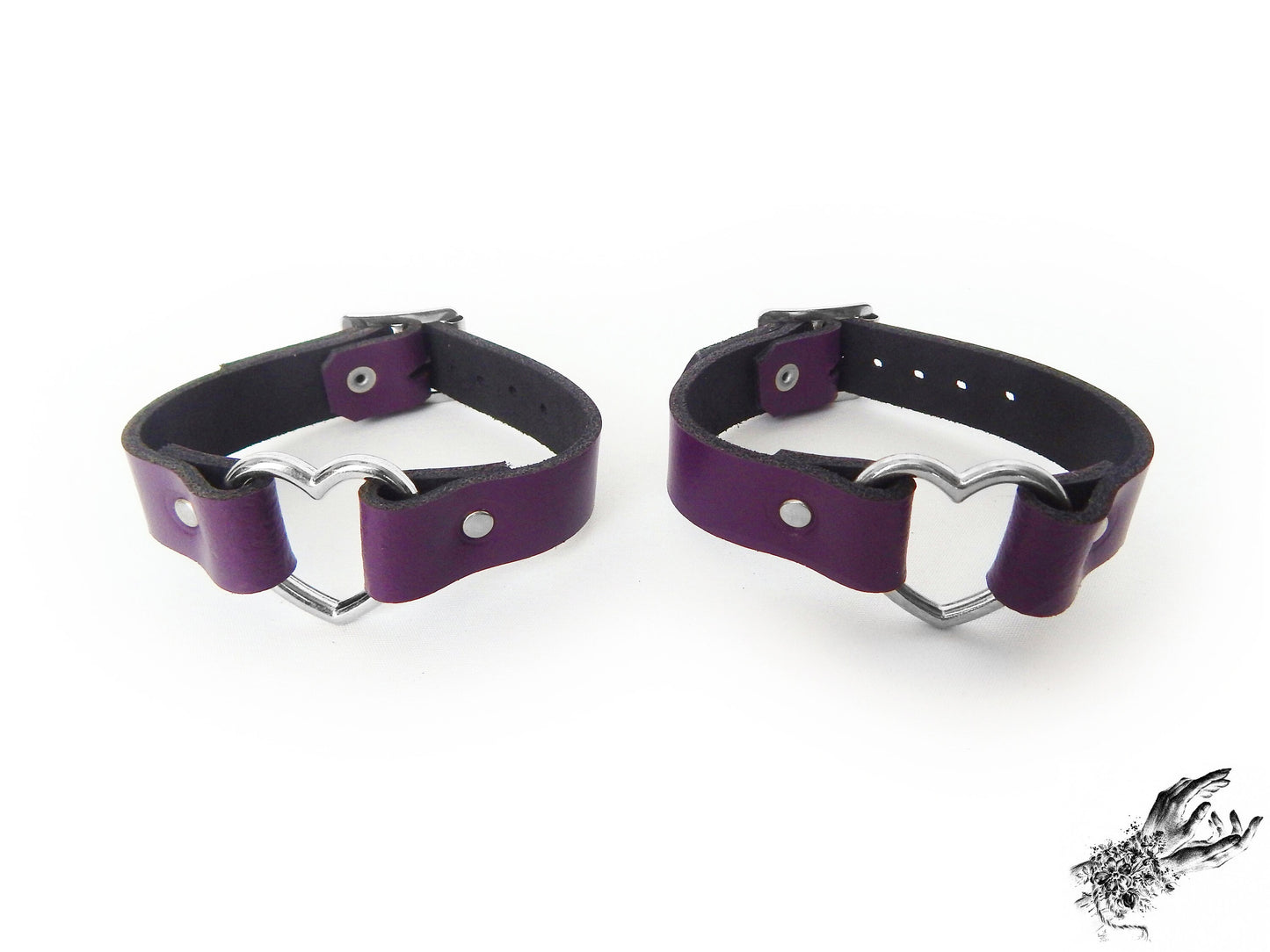 Purple Leather Heart Ring Ankle Cuffs