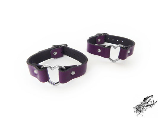 Purple Leather Heart Ring Ankle Cuffs