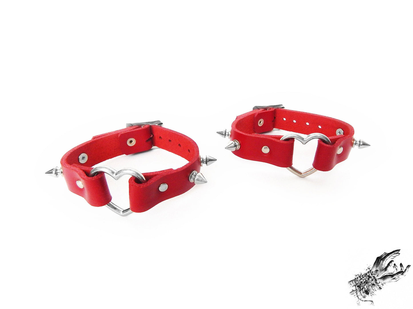 Red Studded Heart Ring Ankle Cuffs