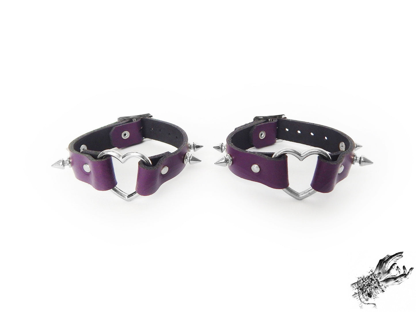 Purple Studded Heart Ring Ankle Cuffs