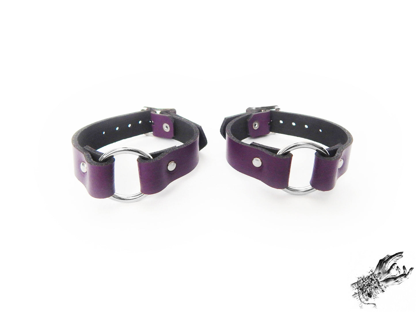 Purple Leather O Ring Ankle Cuffs