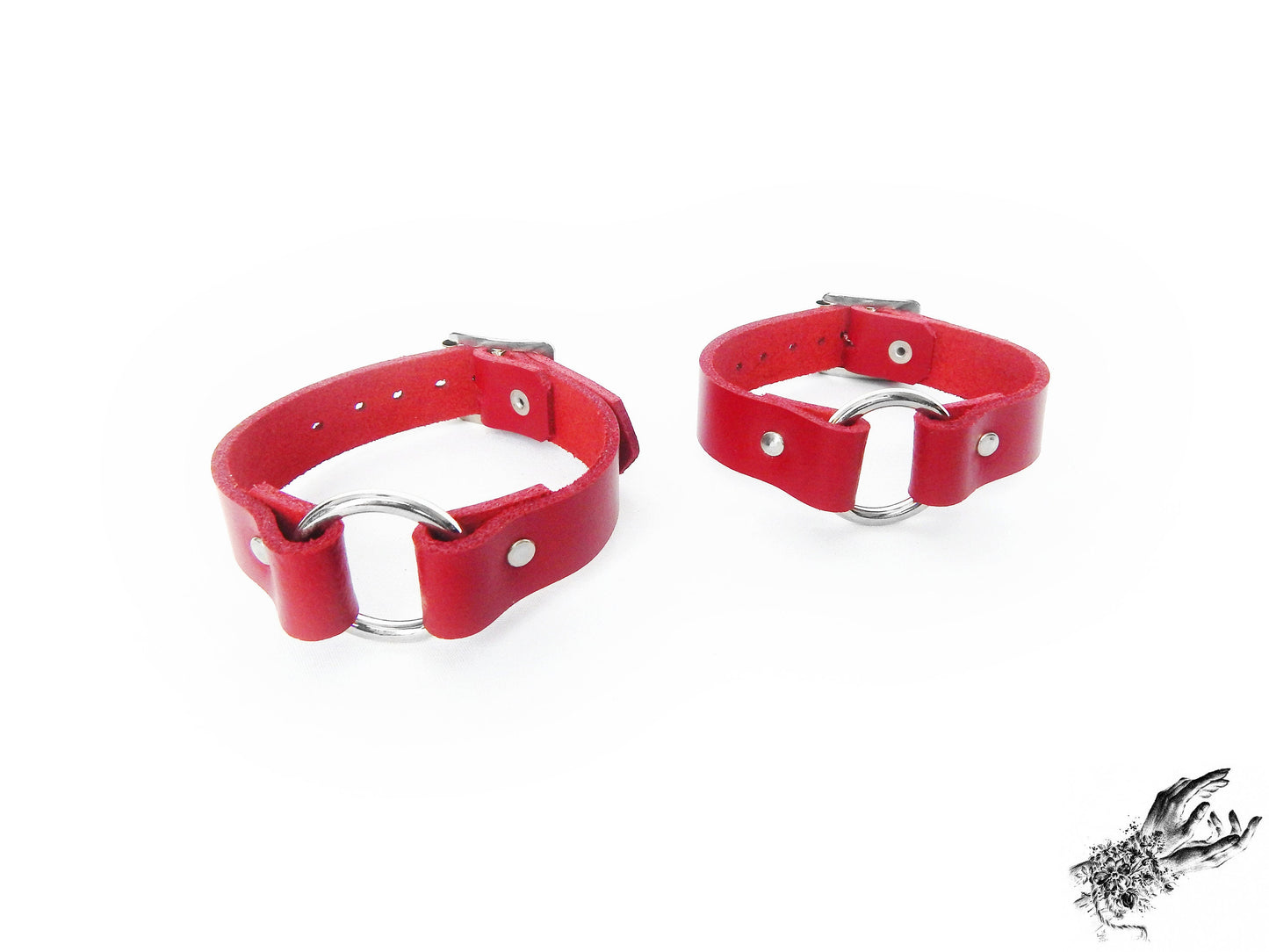 Red Leather O Ring Ankle Cuffs