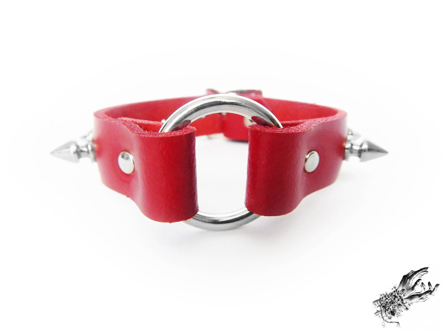 Red Studded O Ring Ankle Cuffs