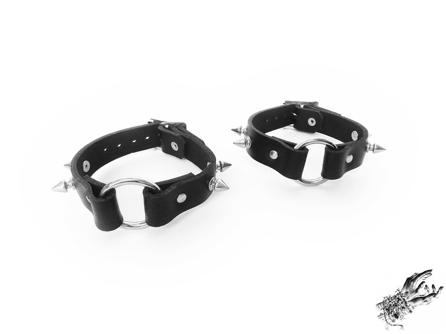 Black Studded O Ring Ankle Cuffs