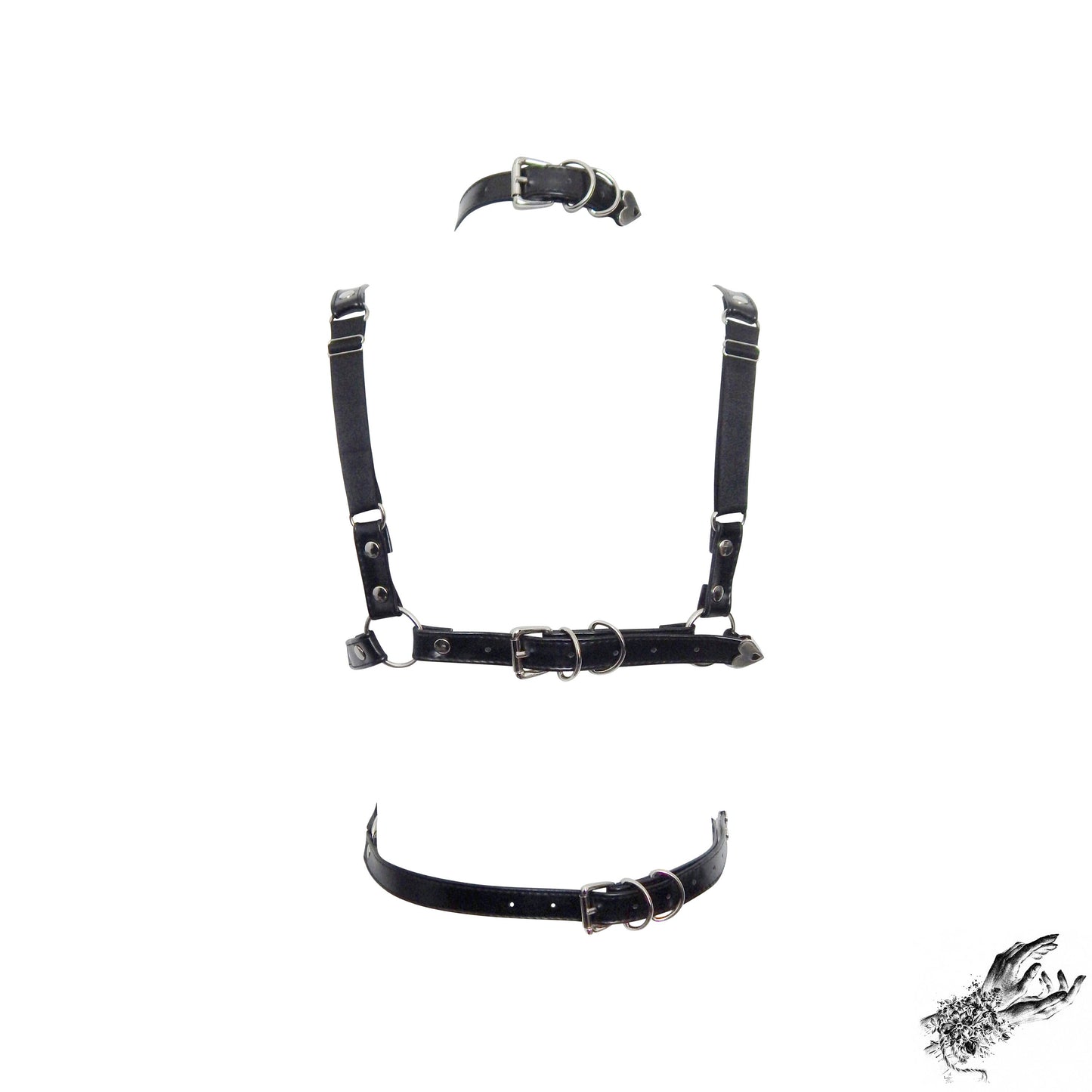 Black Vegan Leather Corset Harness Bra