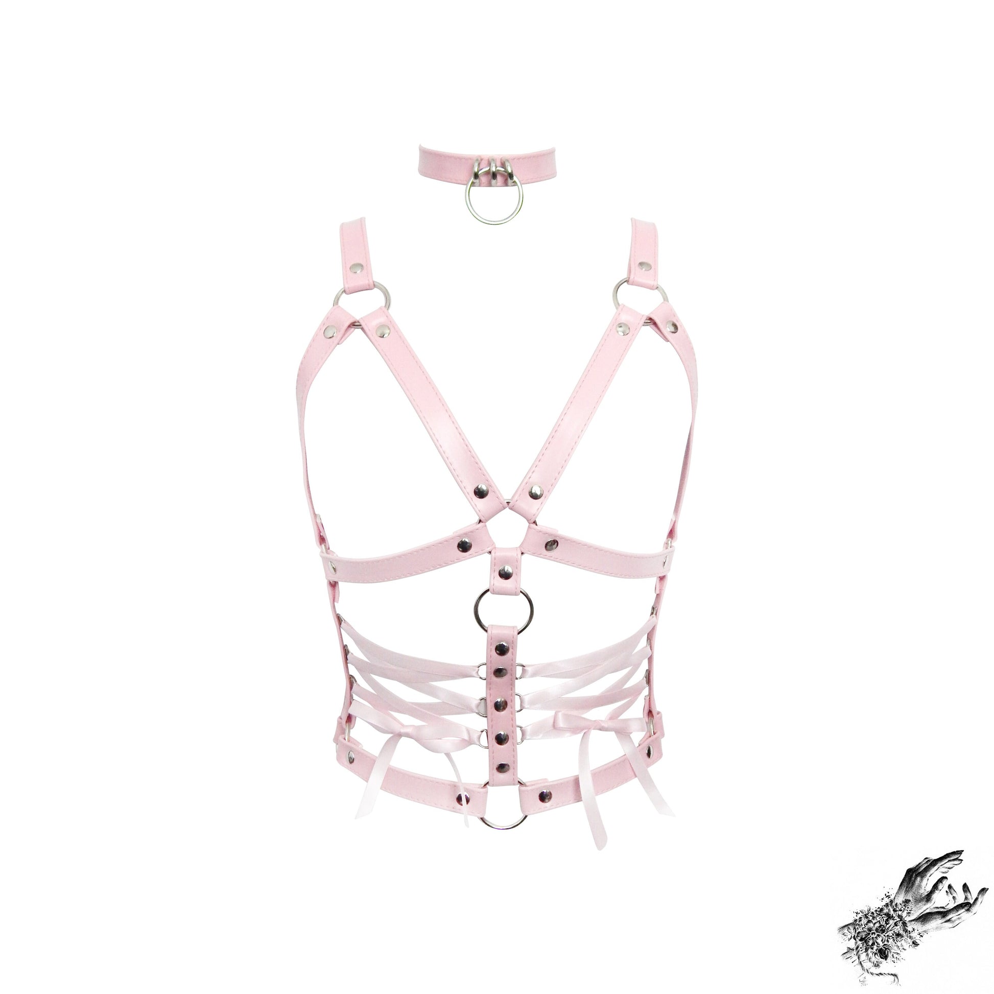 Pink Vegan Leather Corset Harness Bra - 8th Sin