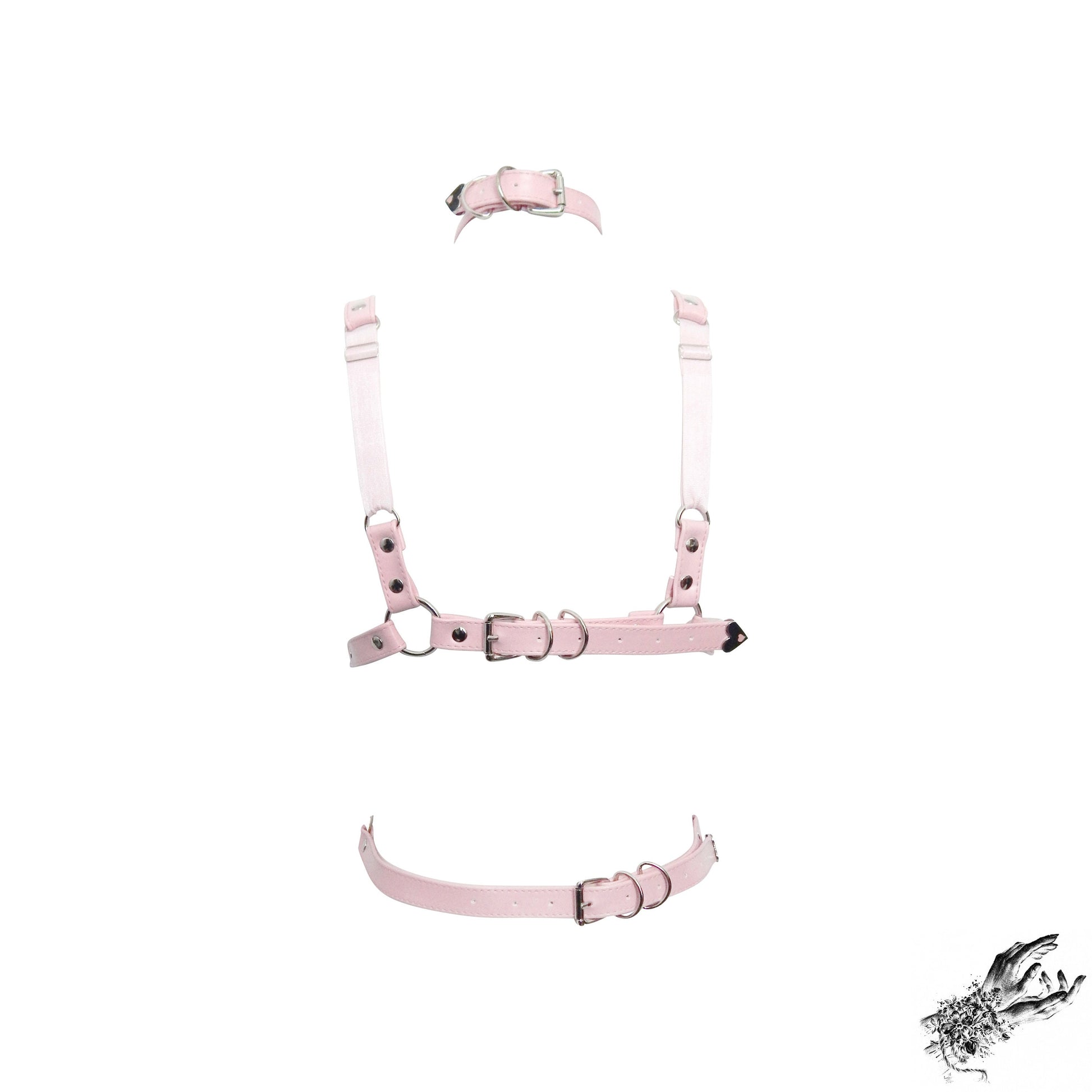 Pink Vegan Leather Corset Harness Bra - 8th Sin