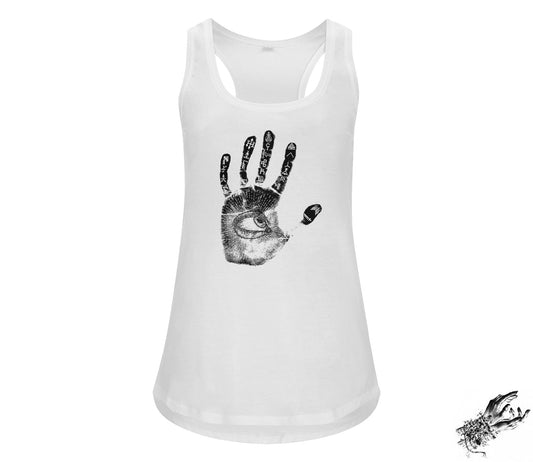 White Occult Hand Print Racerback Tank Top