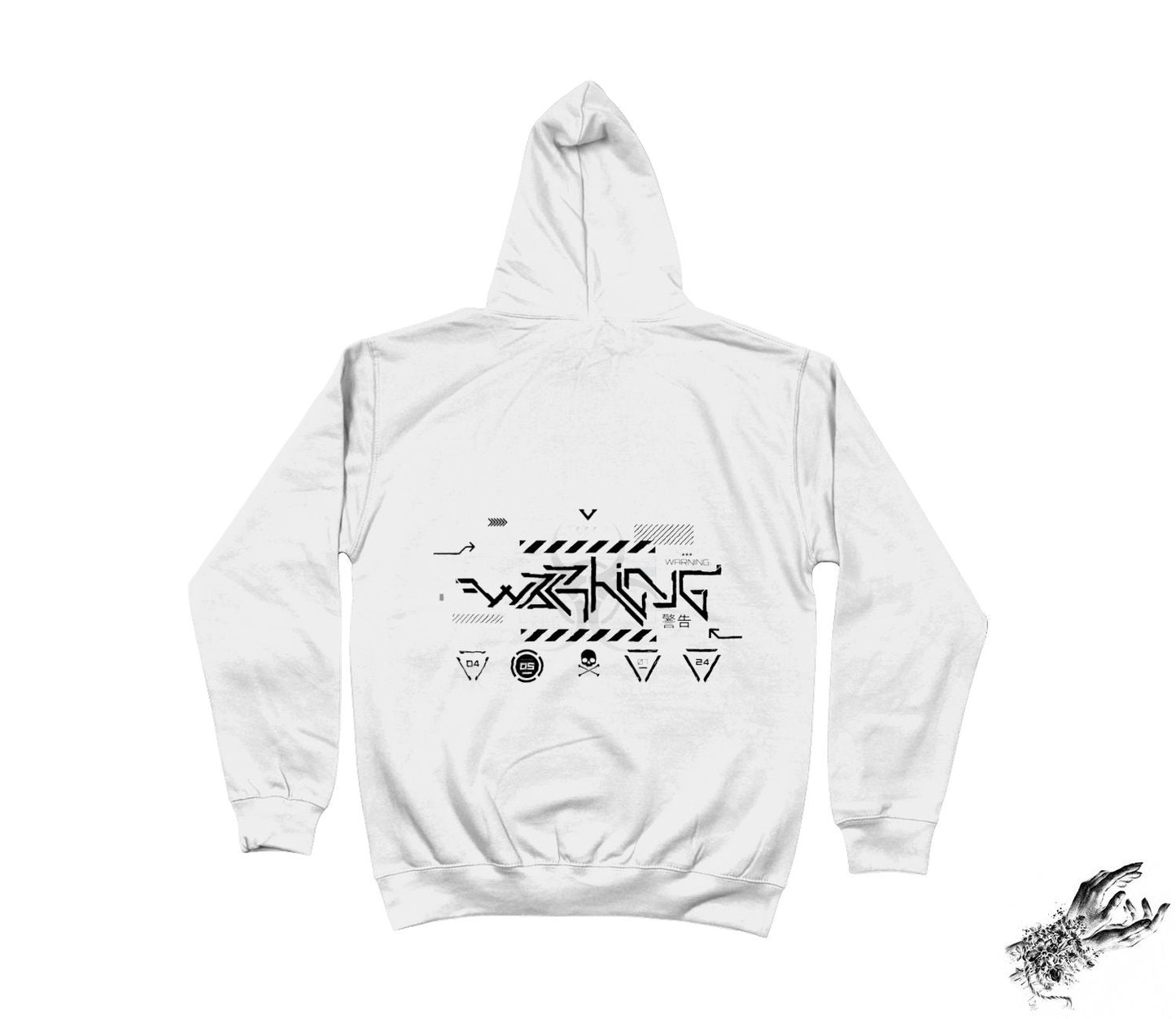 White Cyberpunk Warning Hoodie