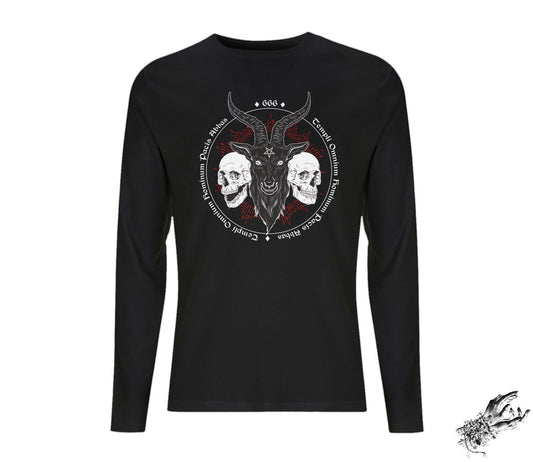 Black Baphomet and Skulls Long Sleeved Shirt - 8th Sin
