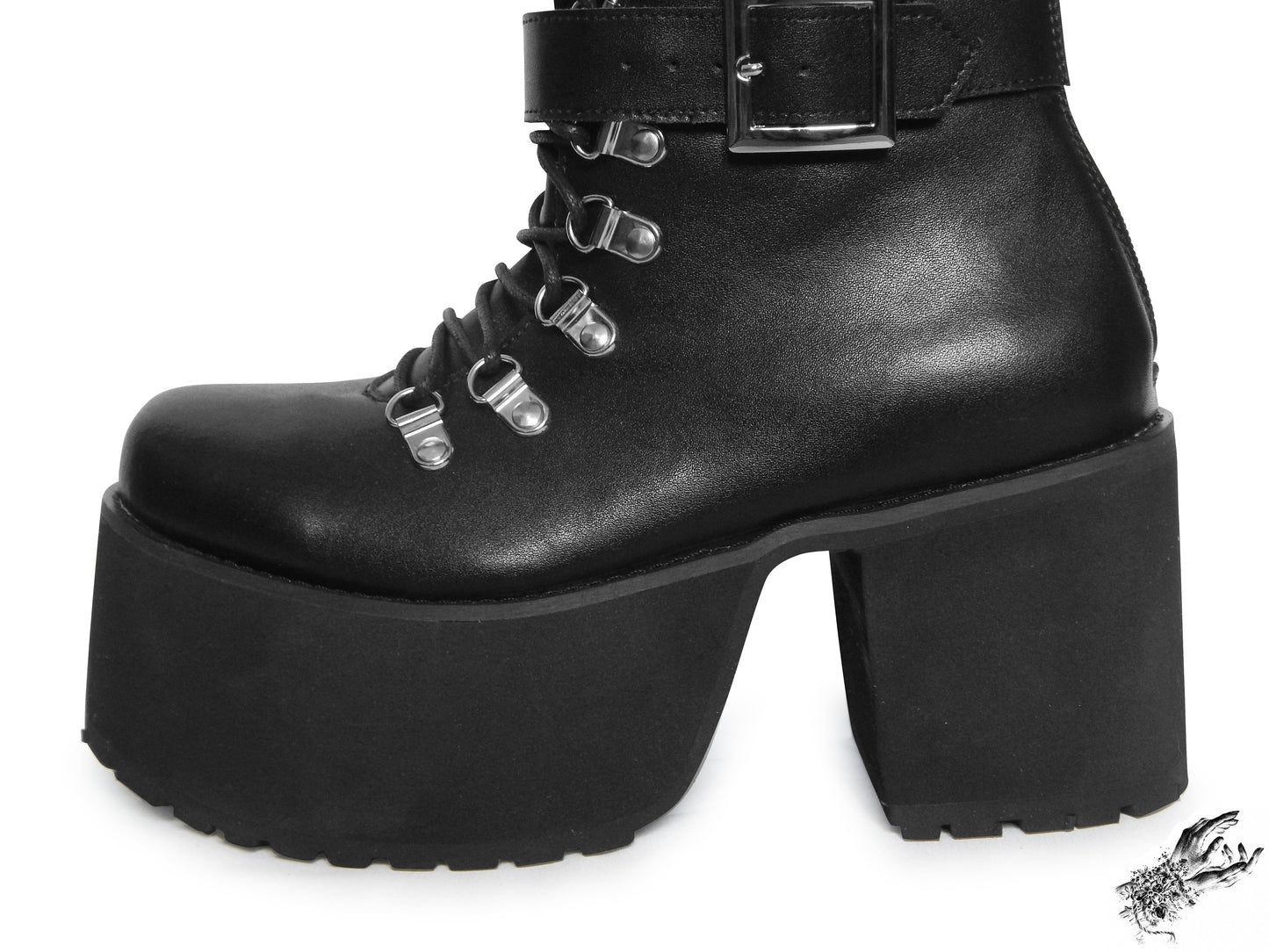 Black Matte Leather Knee High Platform Boots, "Lexa" Gothic Platform Boots - 8th Sin