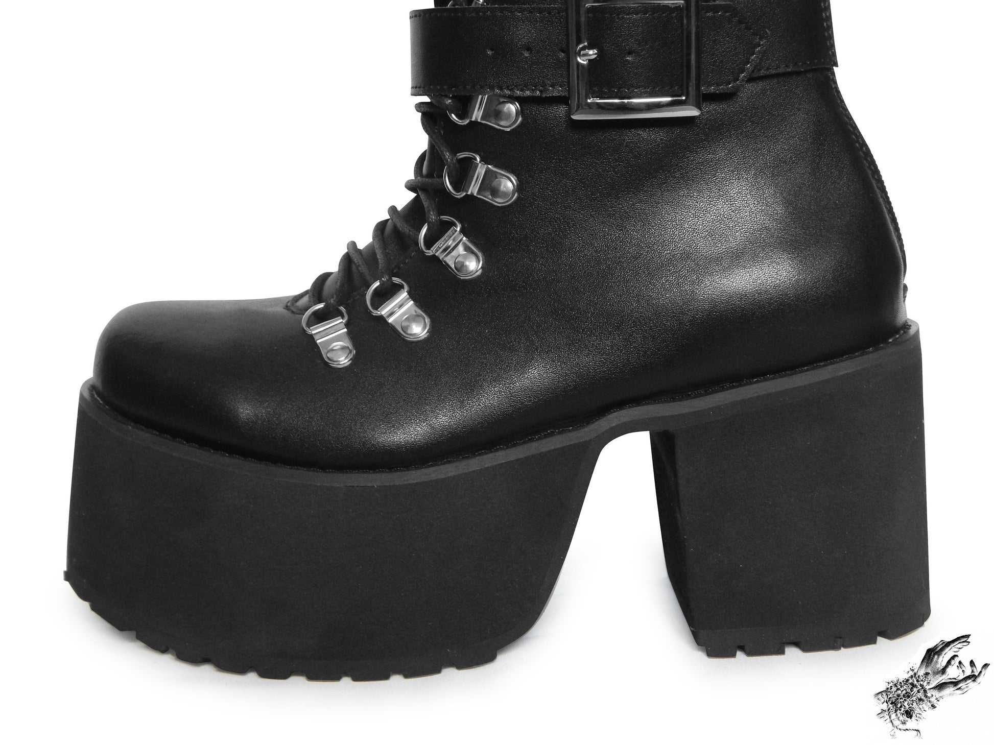 Black Matte Leather Knee High Platform Boots, "Lexa" Gothic Platform Boots - 8th Sin