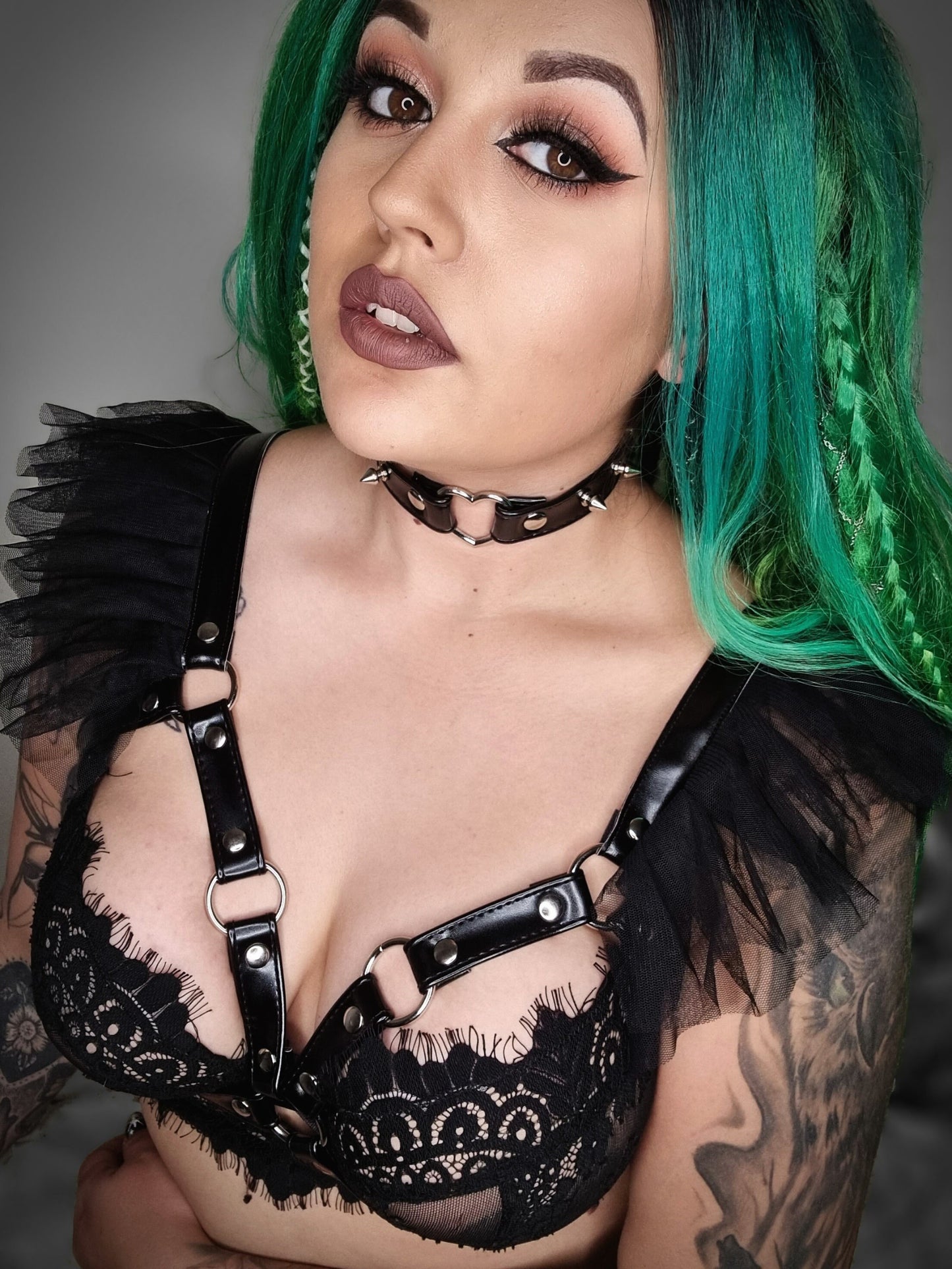 Black Faux Leather Studded Heart Ring Choker