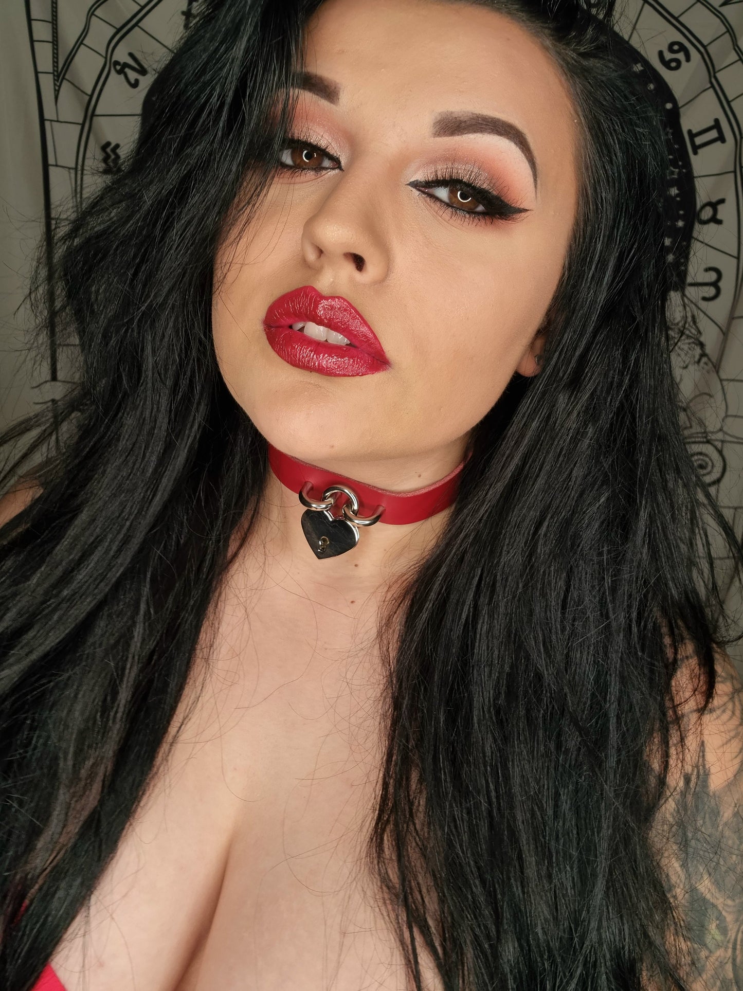 Red Heart Padlock Choker with Key