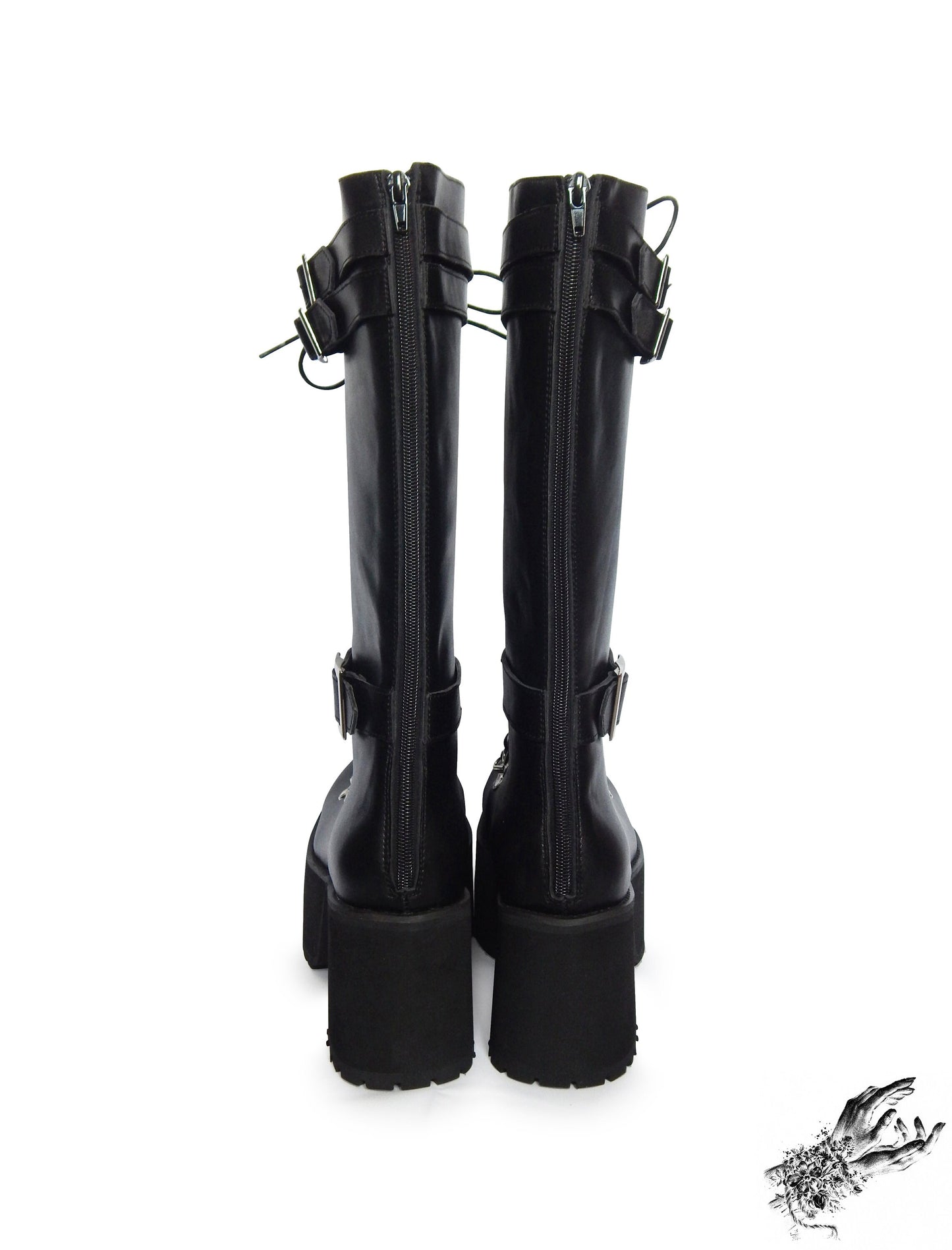 Black Matte Leather Knee High Platform Boots, "Lexa" Gothic Platform Boots - 8th Sin
