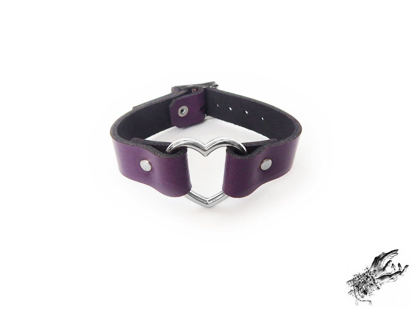 Purple Leather Heart Ring Wristband