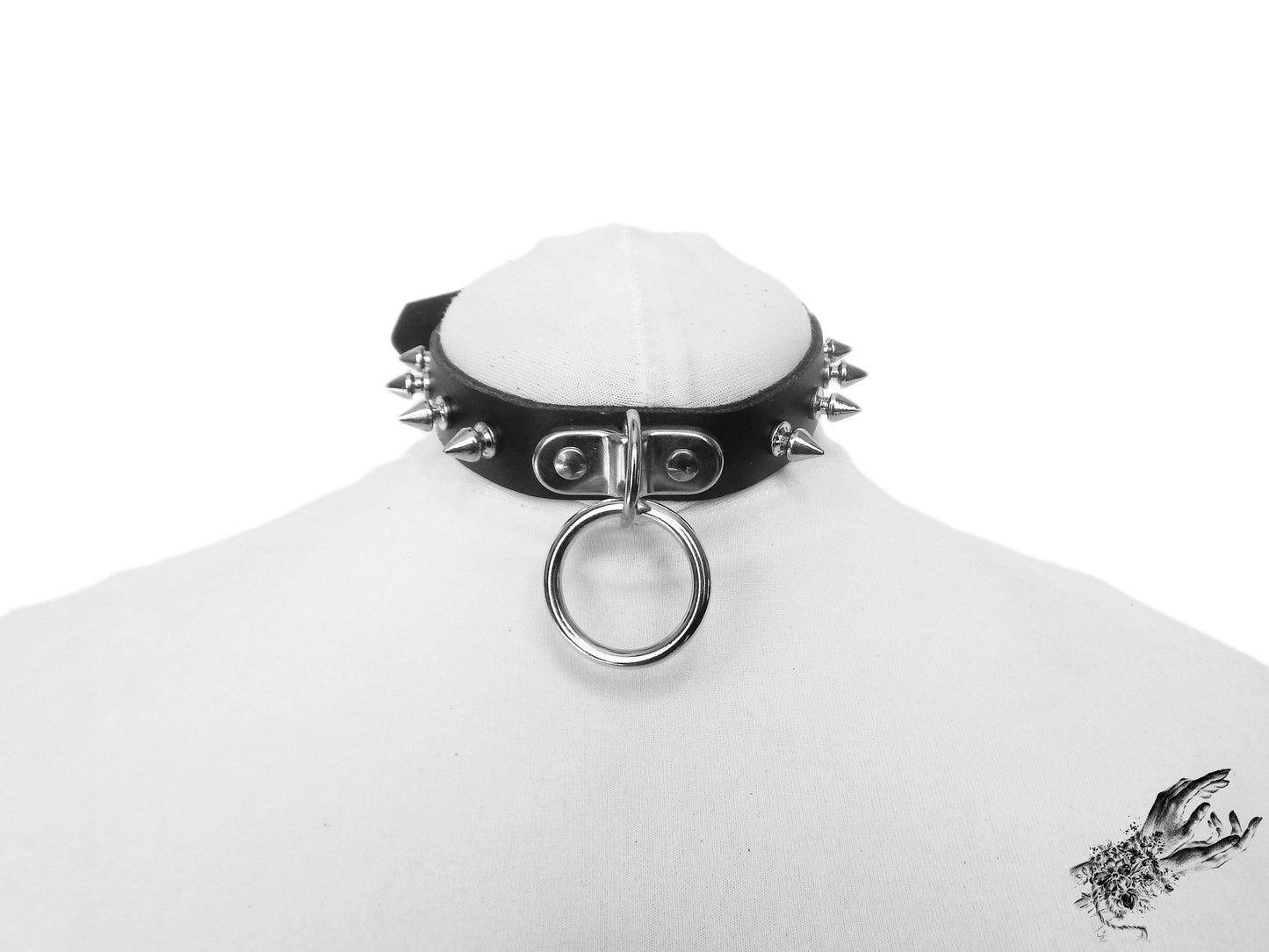 Black Leather Studded D and O Ring Choker - 8th Sin