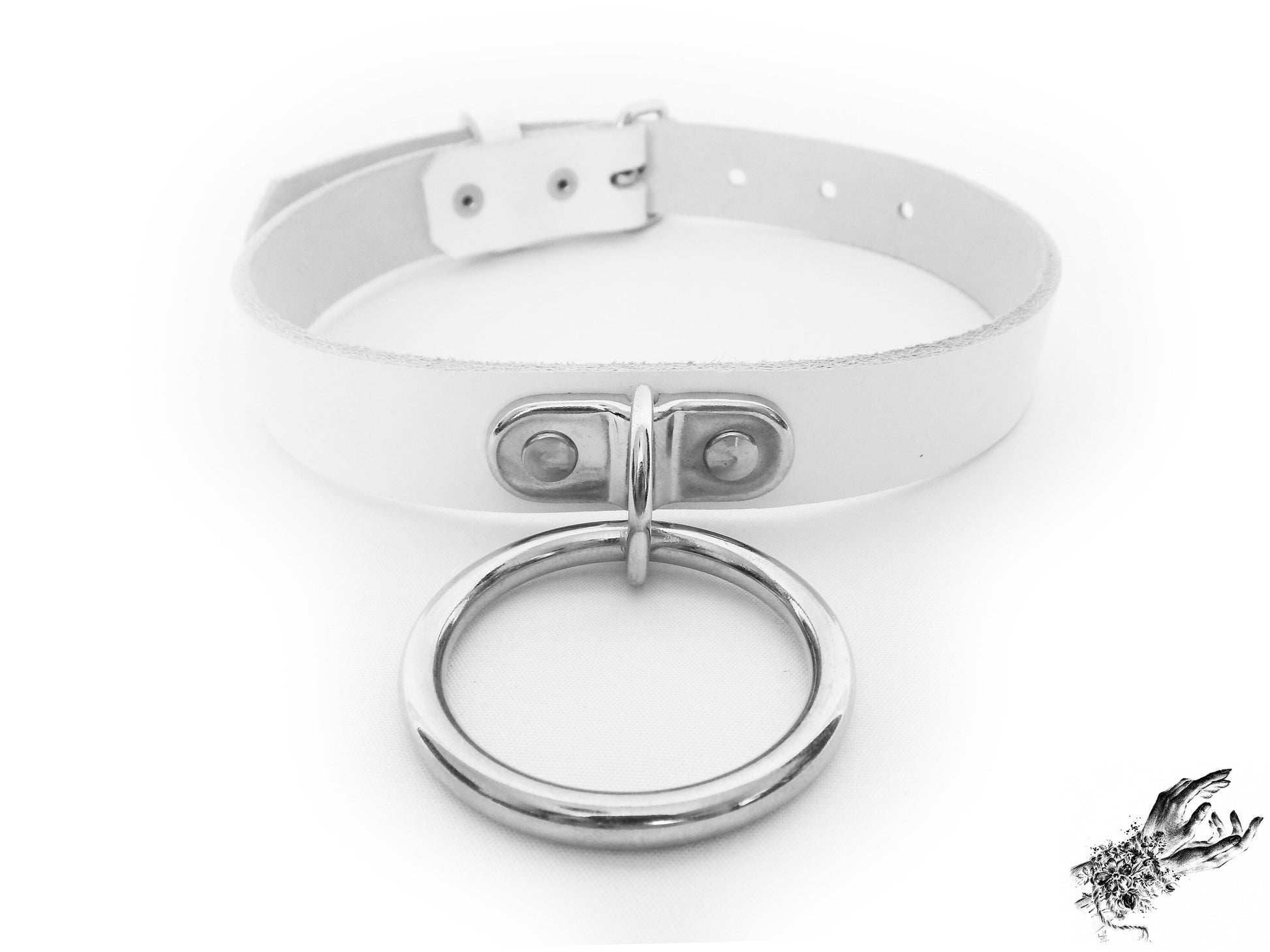 White Leather D and O Ring Choker - 8th Sin