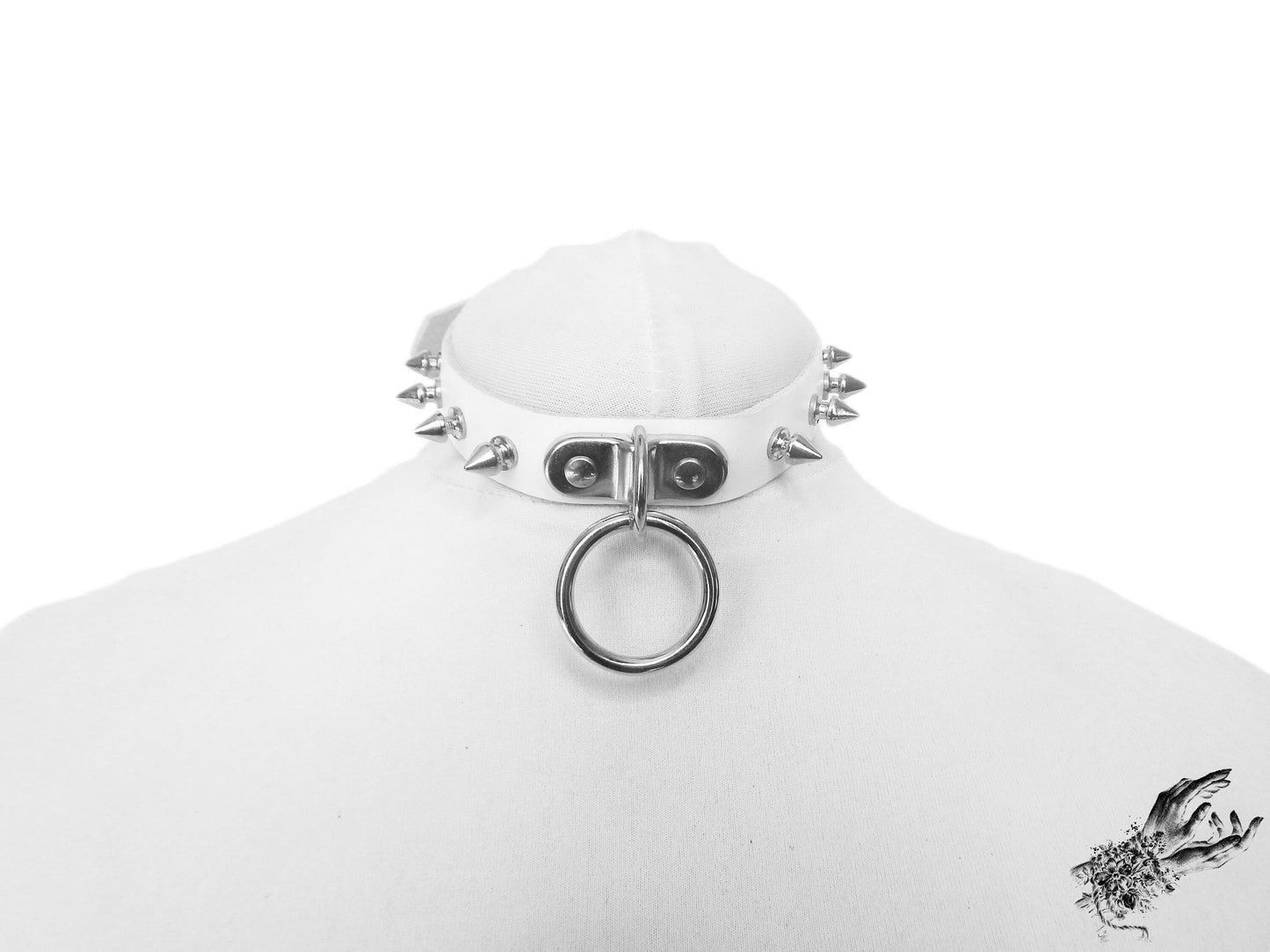 White Studded D and O Ring Choker
