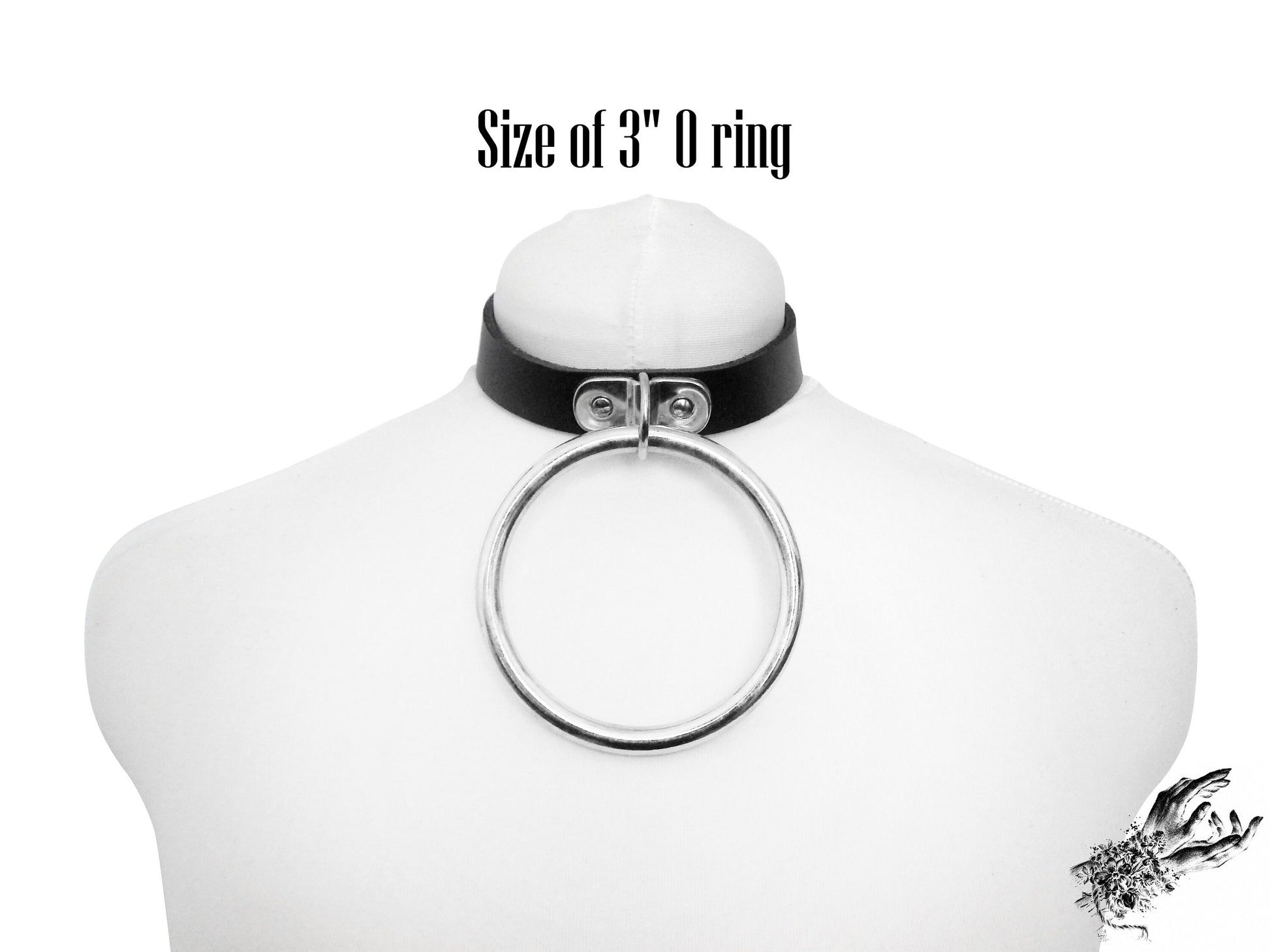 White Leather Studded D and O Ring Choker - 8th Sin