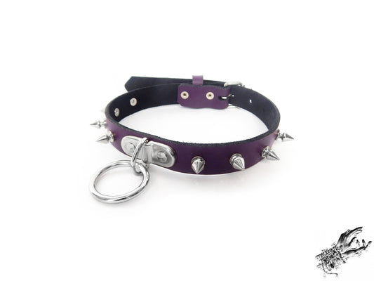 Purple Leather Studded D and O Ring Choker - 8th Sin