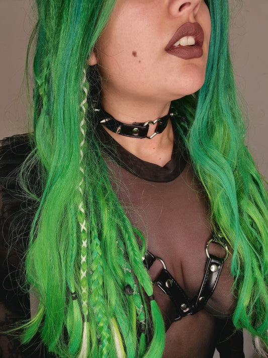 Black Faux Leather Studded Heart Ring Choker - 8th Sin