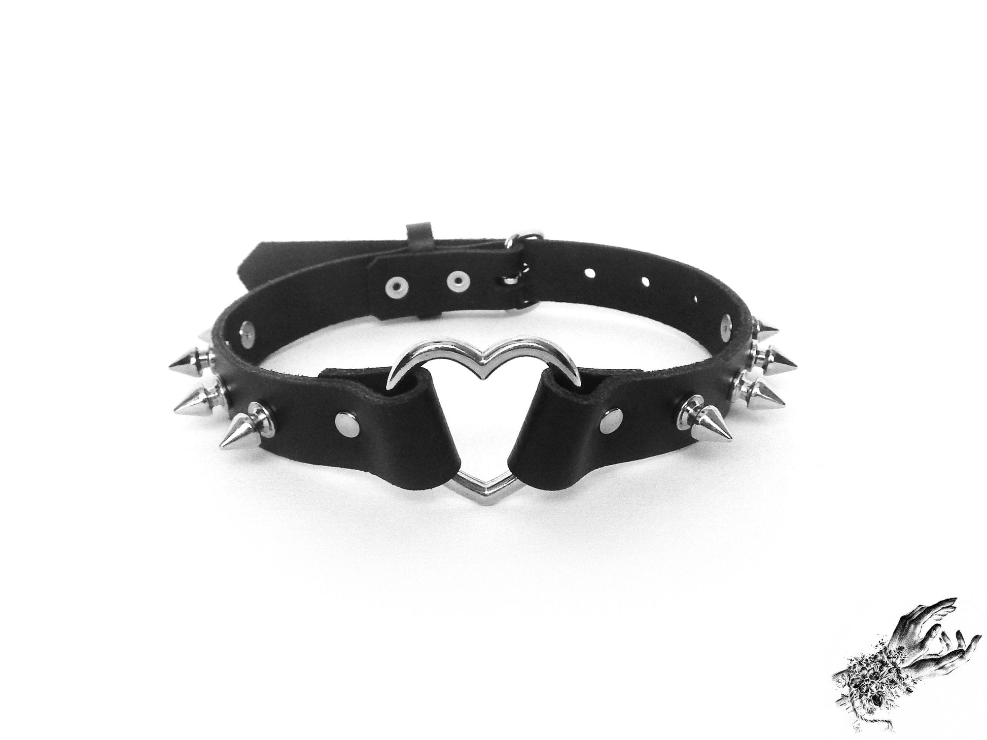 Black Studded Heart Ring Choker - 8th Sin