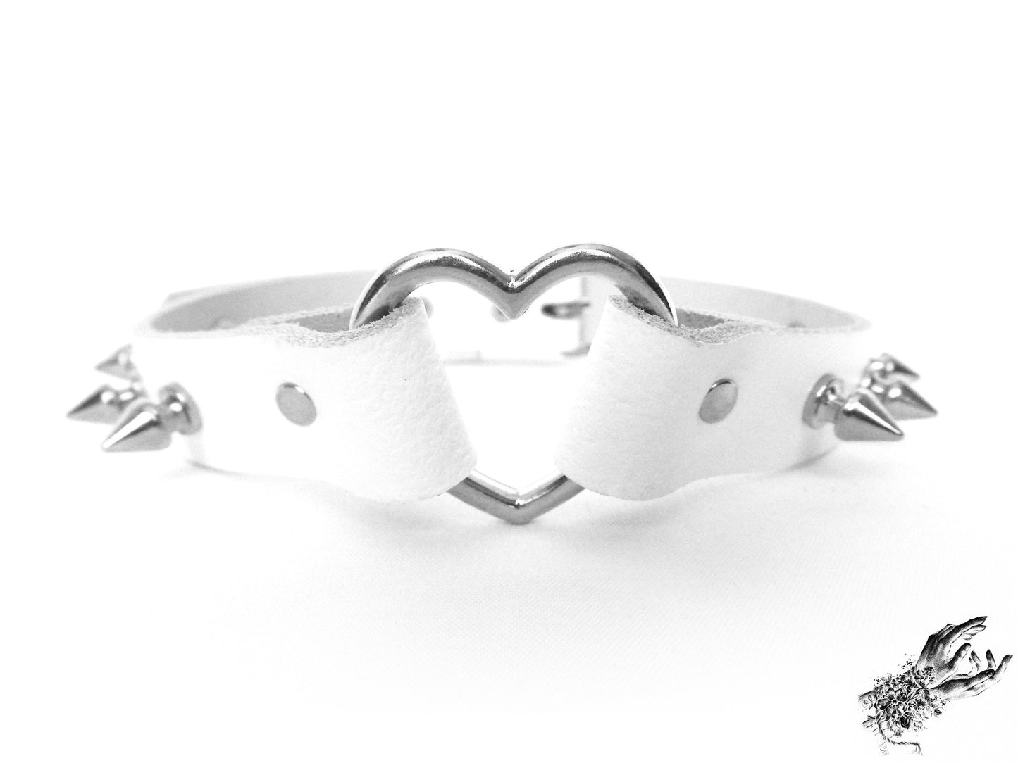 White Studded Heart Ring Choker