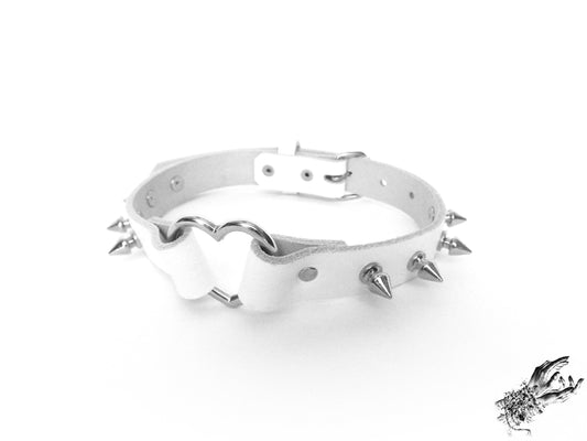 White Studded Heart Ring Choker