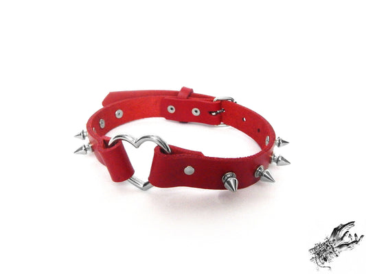 Red Studded Heart Ring Choker