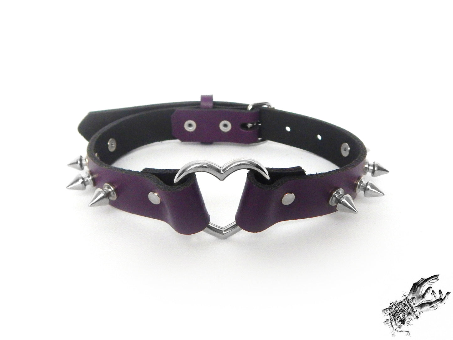 Purple Studded Heart Ring Choker