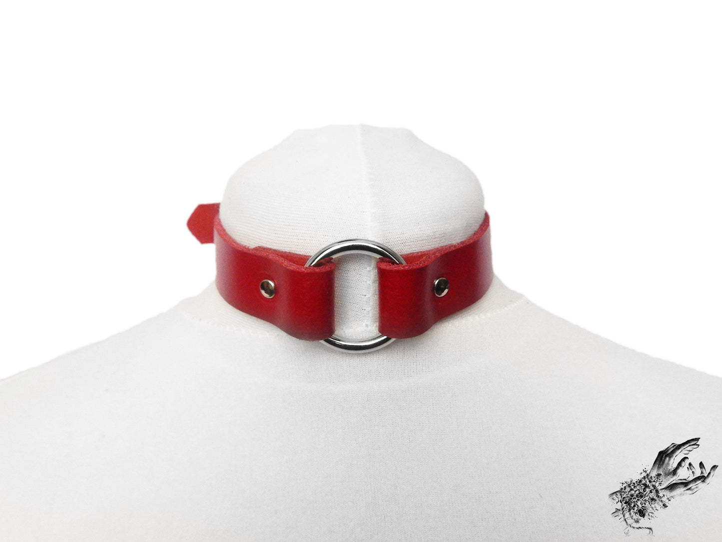 Red Leather O Ring Choker