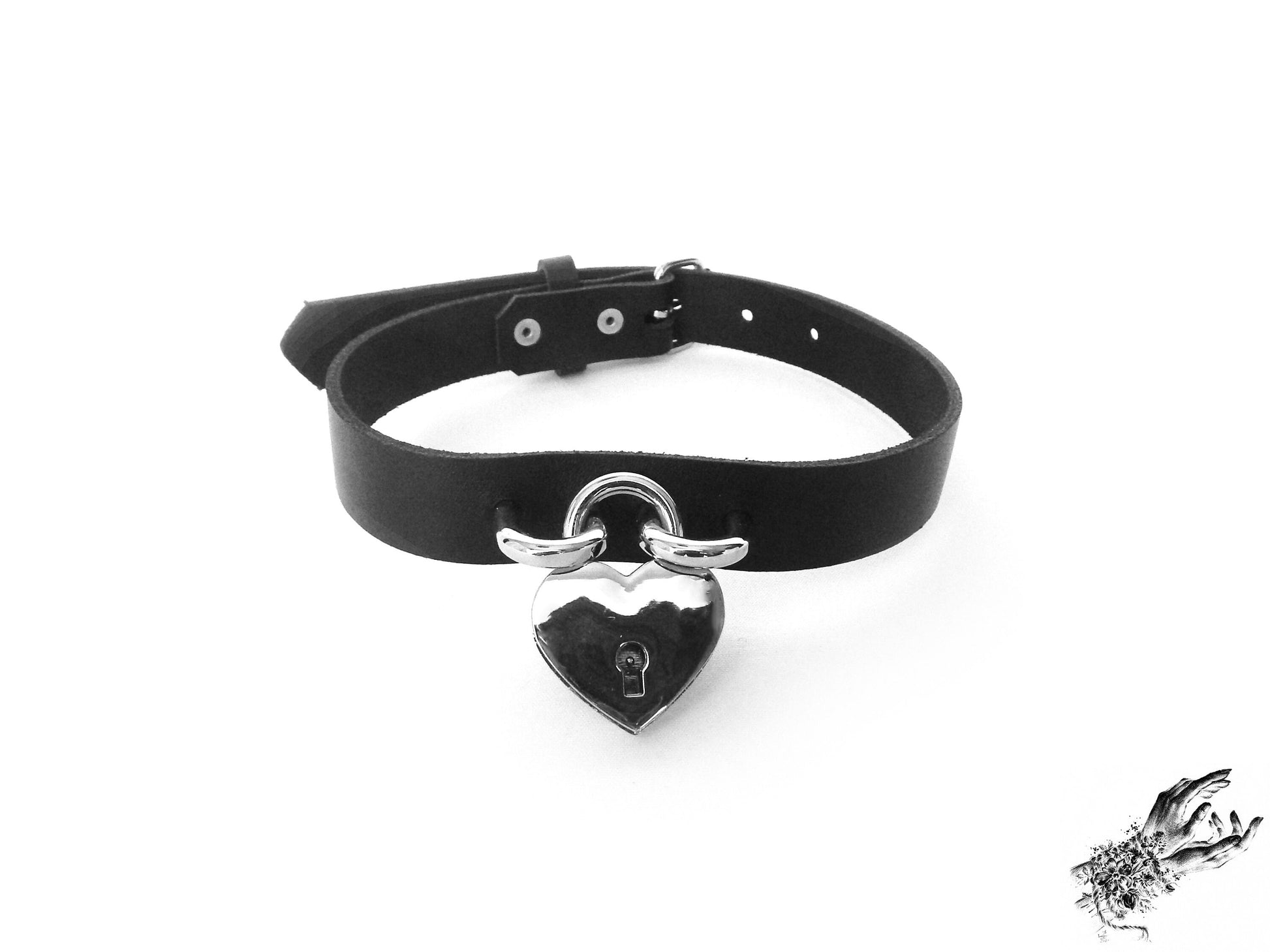 Black Heart Padlock Choker with Key - 8th Sin