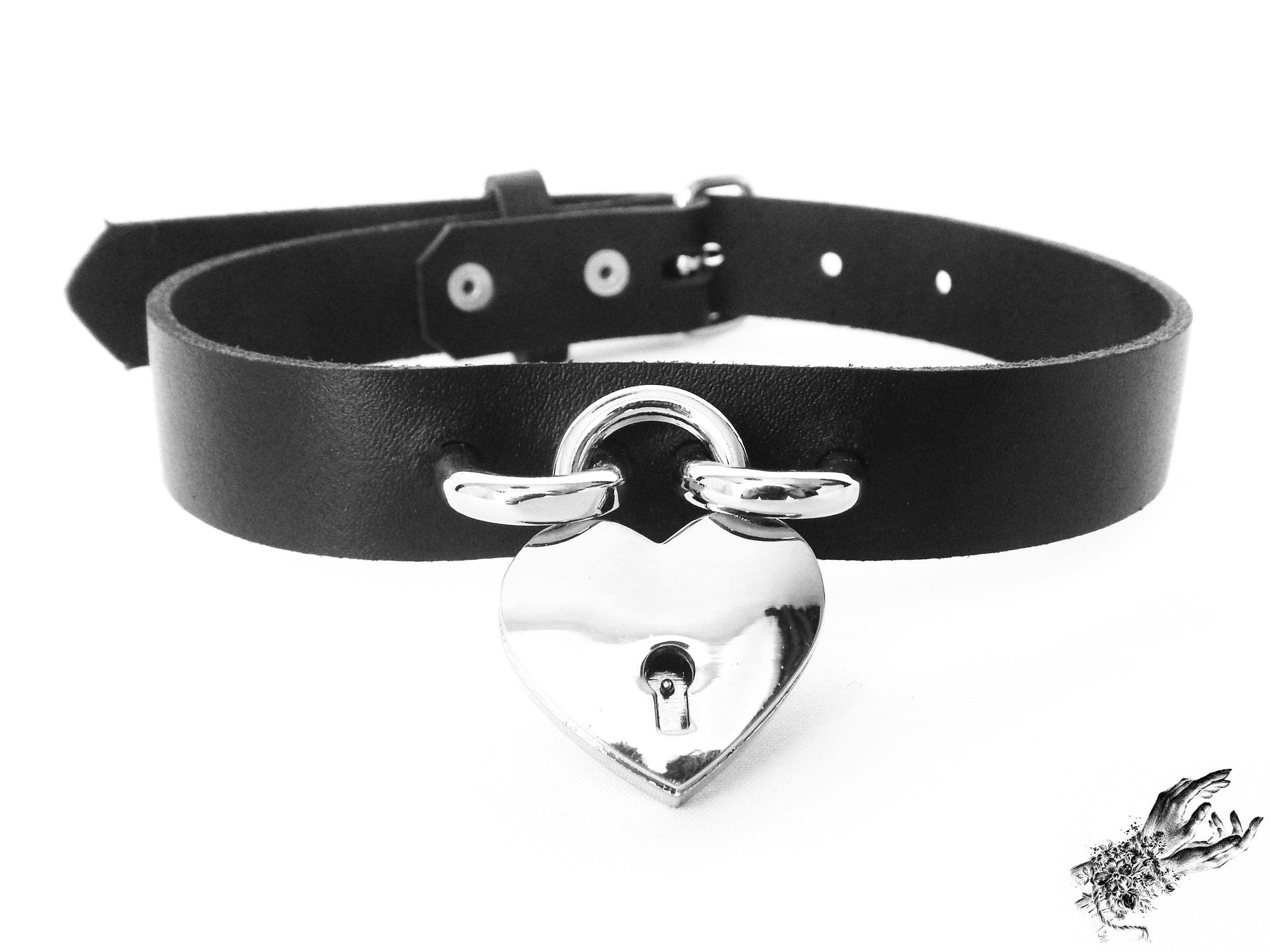 Black Heart Padlock Choker with Key - 8th Sin