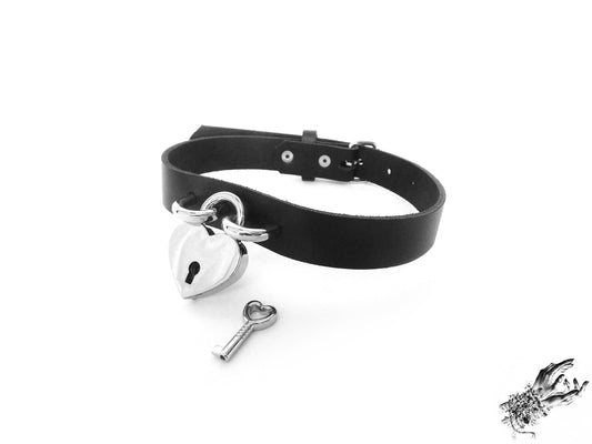 Black Heart Padlock Choker with Key - 8th Sin